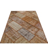 Vizon Kahve Eskitme Vintage Geometrik Desenli Salon Halısı El Dokuma Tek Parça Koridor