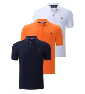 ÜÇLÜ SET T8561 DEWBERRY ERKEK T-SHIRT-LACİVERT-BEYAZ-TURUNCU (Karışık)