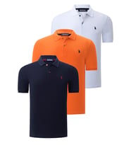 ÜÇLÜ SET T8561 DEWBERRY ERKEK T-SHIRT-LACİVERT-BEYAZ-TURUNCU (Karışık)