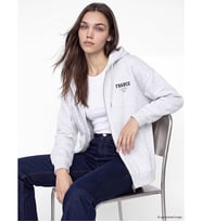 LCW Modest Gri Kapüşonlu Oversize Kadın Kalın Fermuarlı Sweatshirt