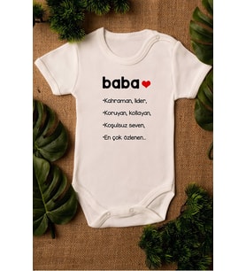 Baba Yazılı Organik Baskılı Bebek Body %100 Pamuklu zıbın