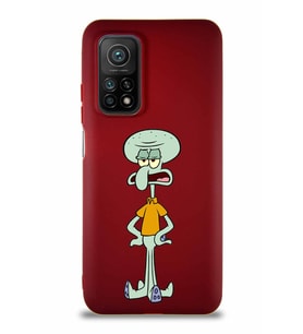 Xiaomi Mi 10T Pro Soft Premier Kapak Squidward Dokunaç Tasarımlı Silikon Kılıf - Mürdüm (Şeffaf)