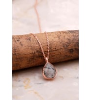 Doğal Rutil Kuvars Taşlı Damla Mini Rose Gümüş Kolye 7749