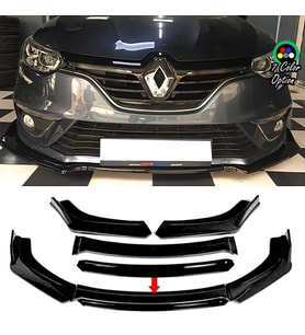 Renault Megane MK4 Siyah Renkli Şeritli Dilli Ön Lip 4 Prç Parlak Siyah ABS 2016 - 2021