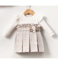 ÖRGÜ ÇİÇEK AKSESUARLI BEBE KIZ ELBİSE (Bej)