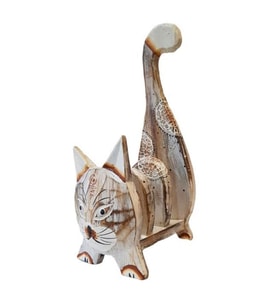Ahşap Acık Kahverengi Kedi Kartlık Peçetelik