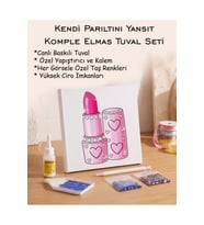 Taşlı Elmas Mozaik Tuval Seti - Pembe Kalpli Ruj