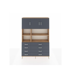 Arges Gardrop 8 Raflı 8 Çekmeceli 3 Kapaklı 132x30x195 Çam-Antrasit