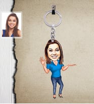 Kişiye Özel İş Kadını Karikatürlü  Ahşap Anahtarlık Bayan-12-Eco