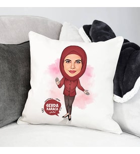 Kişiye Özel Başörtülü Hanımlara Özel Karikatürlü Yastık