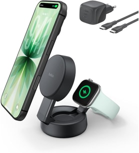 Belkin Ultracharge Pro 2’Si 1 Arada Qi2 Şarj İstasyonu 25 W, Siyah Dönüştürülebilir, Qi2.2 Sertifi