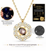 925 Ayar Gümüş Gold Altıgen Baget 100 Dilde Seni Seviyorum Kolye - Büyük Boy LED Işıklı Takı Kutulu