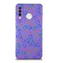 Huawei P 30 Lite Uyumlu Lansman Kılıf Hello Kitty Tasarımlı İçi Kadife Mor Kapak (Şeffaf)