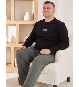 Pijamoni Erkek Battal Bisiklet Yaka Penye Uzun Kol Pijama Takımı 6700/5 - 1 Adet