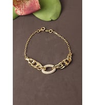 Zincir Bileklik Oval Zirkon Taşlı 925 Ayar Gümüş Beyaz Silver Zincir Bileklik (Gold)