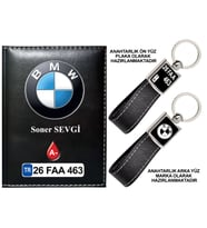 Plakanıza Özel BMW Logolu Siyah Ruhsat Kabı ve Anahtarlık