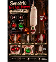 Halloween 100 cm Sensörlü Ters Asılı Mumya Kuru Kafa Sesli Işıklı Cadılar Bayramı Dekor Süsü