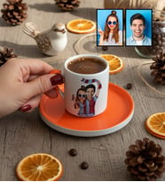 Kişiye Özel Karikatürlü Bordo Mavi Taraftar Sevgiliye Hediye Türk Kahvesi Fincanı Sevgililer Günü Hediyesi