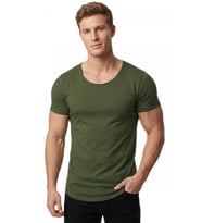 DeepSEA Erkek Lacivert Slim Fit %90 Pamuk Açık Yaka Oval Kesim Likralı Basic Tişört 1801199