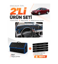MERCEDES W208-C208 CLK (1997-2002) Uyumlu Torpido Örtüsü + Deri Bagaj Çantası + Sticker Seti - Siyah Mavi