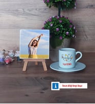 Pedagog Fotoğraflı Dekoratif Taş, Ahşap Altlıklı Türk Kahvesi Fincanı Hediye (Model 2)