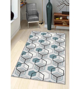 Turkuaz Petek Kaymaz Tabanlı Makinede Yıkanabilir Halı BE09 - 100 x 160 cm