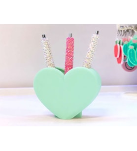 3D Baskı Kalp Şekilli Kalemlik - Masaüstü Organizer - Mint