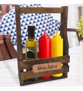 BK Gift Kişiye Özel Doğal Masif Ahşap Sosluk Standı (Beyaz)