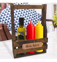 BK Gift Kişiye Özel Doğal Masif Ahşap Sosluk Standı (Beyaz)