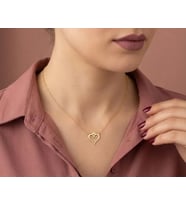 Kişiye Özel 925 Ayar Gümüş Şık Taç Motifli Kalp Kolye (Gold)