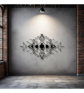 Ay Döngüsü Sembollü Metal Duvar Dekoru – Spiritüel ve Geometrik Tasarım (Siyah)