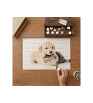 Yavru Kediye Sarılan Yavru Köpek Tasarımı 240 parça Ahşap Puzzle Ahşap Kutuda MP06405