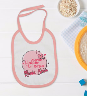 BK Kids Kişiye Özel Pembe Bebek Mama Önlüğü - Model 86