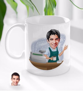 BK Gift Kişiye Özel Barista Karikatürlü Beyaz Kupa Bardak-1