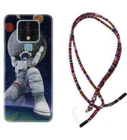 Tecno Camon 16 18P Pova Kılıf Boyun Asklı Rasta Silikon Astronot ve Dünya 1759