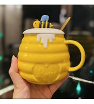 400ml Kawaii Arı Seramik Kupa Karıştırma Kahve Süt Su Bardağı Ev Kahvaltı Bardak (Sarı)