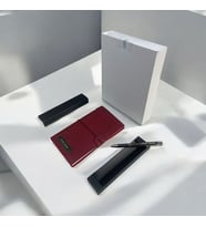 Kişiye Özel Hediye Kutulu Deri 3 Içli Defter Ve Kalem Seti Düz - Çizgili - Kareli Lastik Kilitli (Bordo)