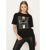 Kadın Baskılı T-Shirt (Siyah)