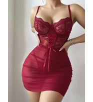 Fantezia Night Kadın Kırmızı Fantezi Gecelik Tül Dantel Fiyonk Detaylı Askılı 2209