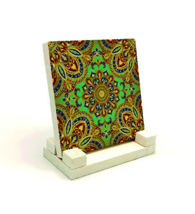 Mandala DesenBaskılı Doğaltaş Masaüstlük