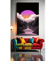 NEON DOLUNAY V1 Ev Duvar Salon Güzellik Salonu Ofis Dükkan Dekarasyon Kanvas Tablo (Çok Renkli)