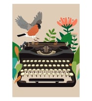 Kuş Ve Daktilo Tablo Ahşap Poster Dekoratif