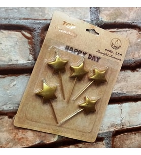 VIP GOLD STAR HAPPY BIRTHDAY CANDLE 5 ADET METALİK ALTIN YILDIZLI PASTA MUMU YILDIZ DOĞUM GÜNÜ MUMU