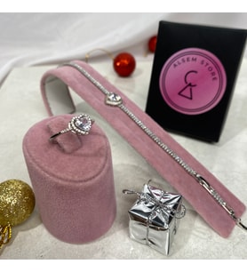 Gümüş Kalpli Bileklik ve Yüzük Seti , Pembe Kalpli Bileklik ve Yüzük Seti
