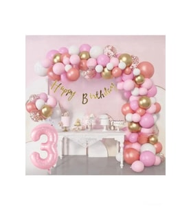 3 Yaş Lüks Pembe Rose Gold Pembe Folyo Balon Doğum Günü Parti Seti Süsü
