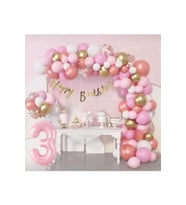 3 Yaş Lüks Pembe Rose Gold Pembe Folyo Balon Doğum Günü Parti Seti Süsü