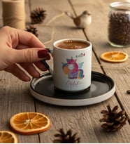 Kişiye Özel Be Cutie Unicorn  Türk Kahvesi Fincanı Doğum Günü Hediyesi (Siyah)