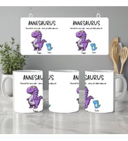 Dinozor Desenli Kişiye Özel İsimli Kupa Bardak, 1-10 Anne Çocuk İsmi Yapılabilir, 330ml, Beyaz (Doğal Beyaz)