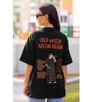 Cold Water Justin Bieber Sırt Baskılı Unisex Oversize Şarkıcı Tişört