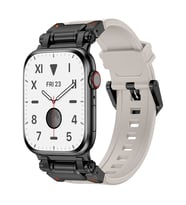 Apple Watch 44mm Uyumlu Zore KRD-101 Titanyum Metal Başlıklı Silikon Kordon (Siyah-Bej)